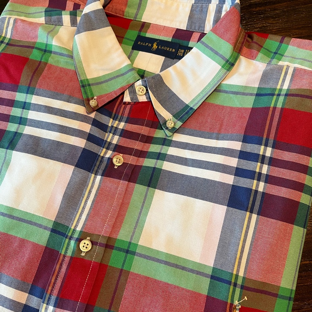 Ralph Lauren Men's Red, Green, and Blue Plaid Shirt‎